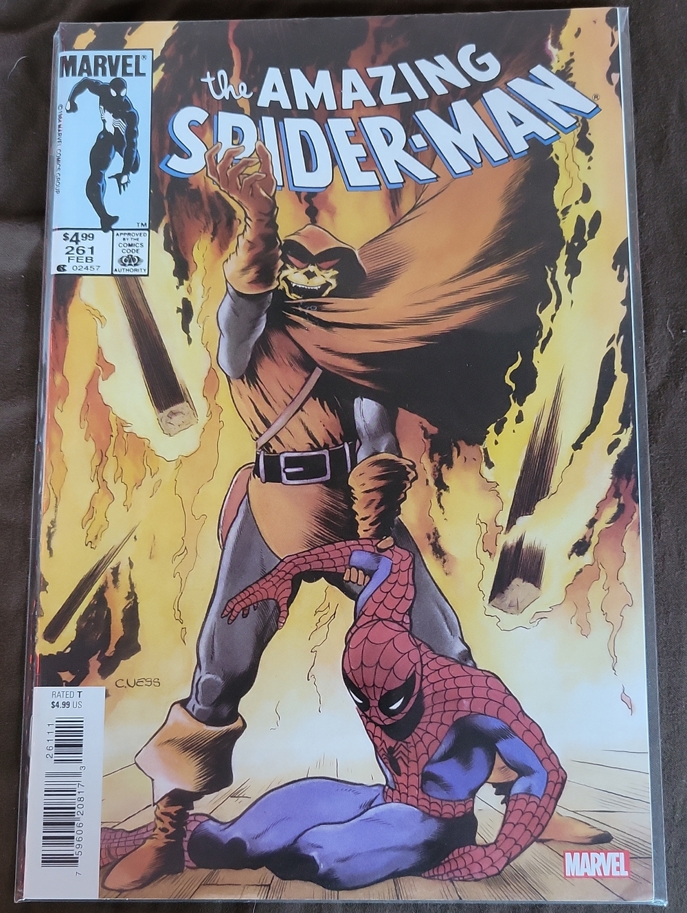 Marvel Red & Blue Spider-Man Comic Cover with Fiery Yellow-Orange Scene